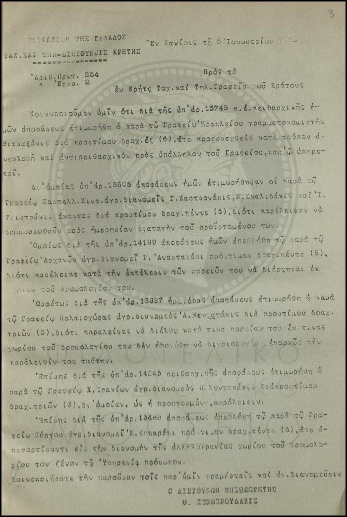 Εγκύκλιος για πειθαρχικές αποφάσεις επιβολής προστίμου